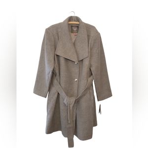 Vince Camuto 2X Single Breasted Faux Wool Front Button Midi Trench Grey